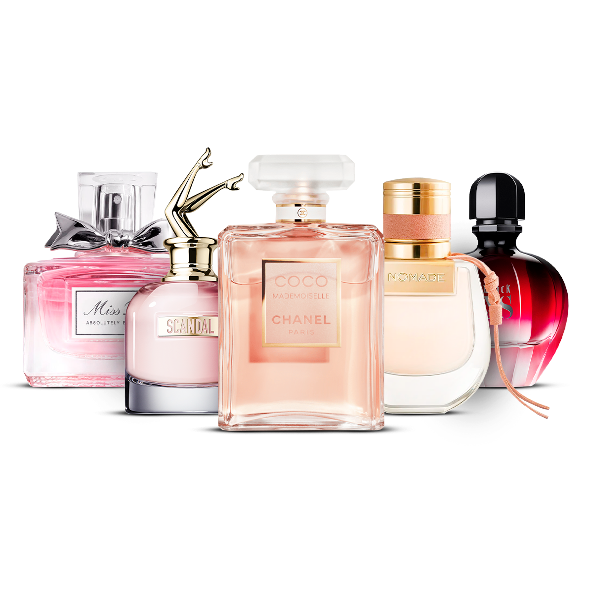 Komplet 5 dišav – Miss Dior Absolutely Blooming, Scandal, Coco Mademoiselle, Nomade in Black XS  [po 100 ml]