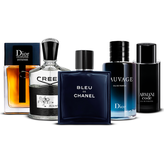 Komplet 5 dišav  –  Dior Homme Intense, Creed Aventus, Bleu de Chanel, Sauvage in Armani Code   [po 100 ml]