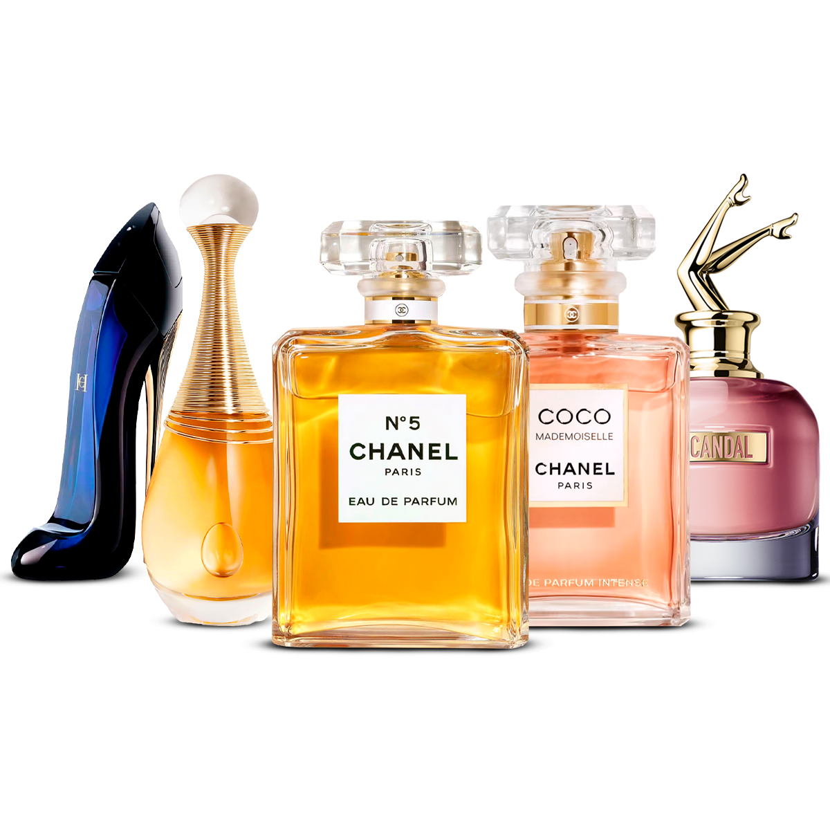 Komplet 5 dišav – Good Girl, J'adore, Chanel Nº5, Coco Mademoiselle in Scandal [po 100 ml]