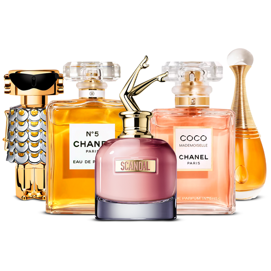 Komplet 5 dišav – Fame, Chanel Nº5, Scandal, Coco Mademoiselle in J'adore [po 100 ml]