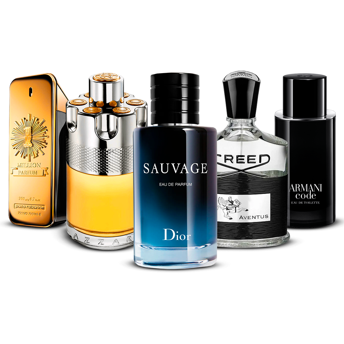 Komplet 5 dišav  – 1 Million, Azzaro Wanted, Sauvage, Creed Aventus in Armani Code  [po 100 ml]