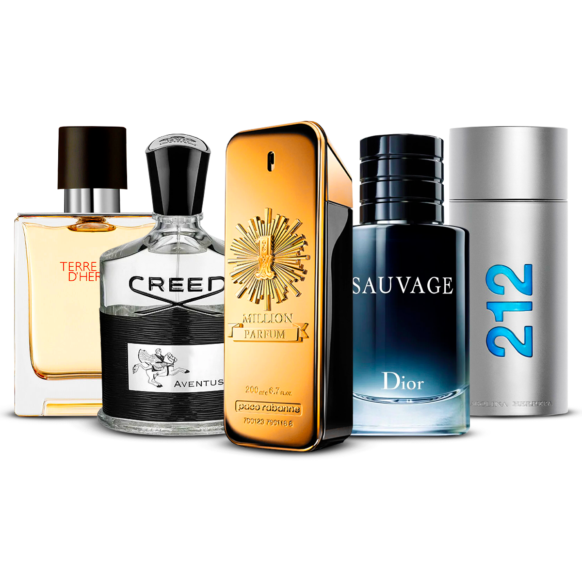 Komplet 5 dišav  – Terre d'Hermès, Creed Aventus, 1 Million, Sauvage in 212 Men  [po 100 ml]