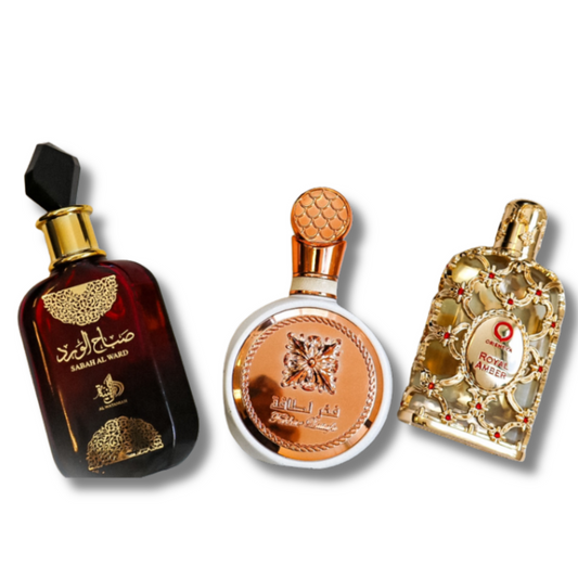 Komplet 3 dišav | Sabah Al Ward 100 ml, Fakhar 100 ml, Royal Amber 100 ml