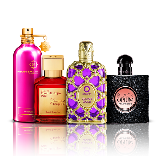 Komplet 4 dišav | Orientica Velvet Gold + Baccarat Rouge + Black Opium + Montale Roses Musk 100 ml