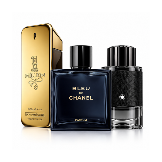 Komplet 3 dišav | One Million Rabanne Eau de Toilette – 200 ml | Bleu de Chanel Eau de Parfum – 150 ml | Montblanc Explorer Extreme Eau de Parfum – 100 ml