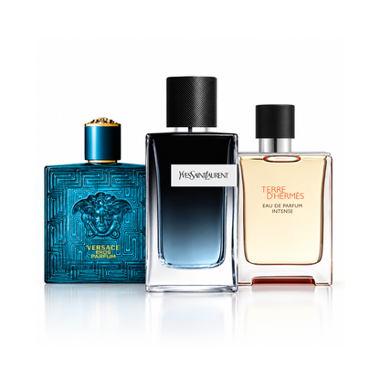 Komplet 3 dišav | Versace Eros Eau de Toilette – 200 ml | YSL Y Eau de Parfum – 200 ml | Terre d'Hermès Eau de Parfum Intense – 175 ml