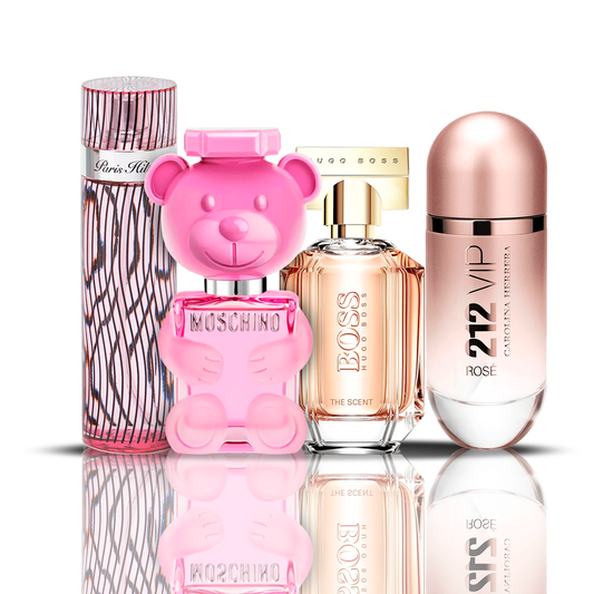 Komplet 4 dišav | 212 VIP Rose + Moschino Bubble Gum + Hugo Boss The Scent + Paris Hilton 100 ml