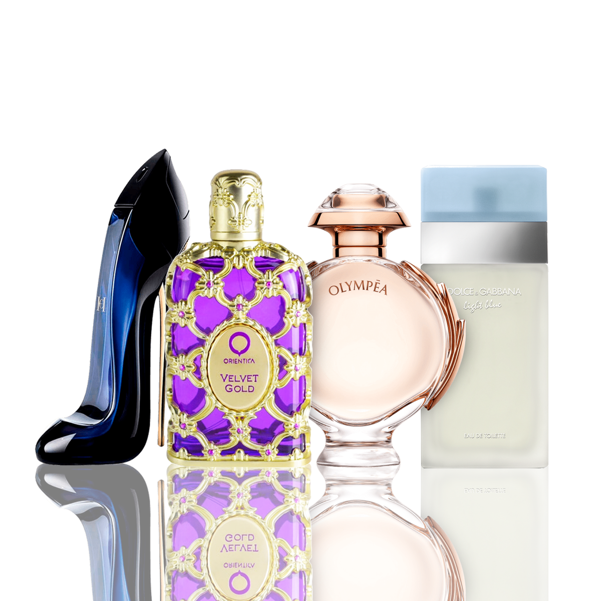 Komplet 4 dišav | Light Blue + Orientica Velvet Gold + Good Girl + Olympea 100 ml