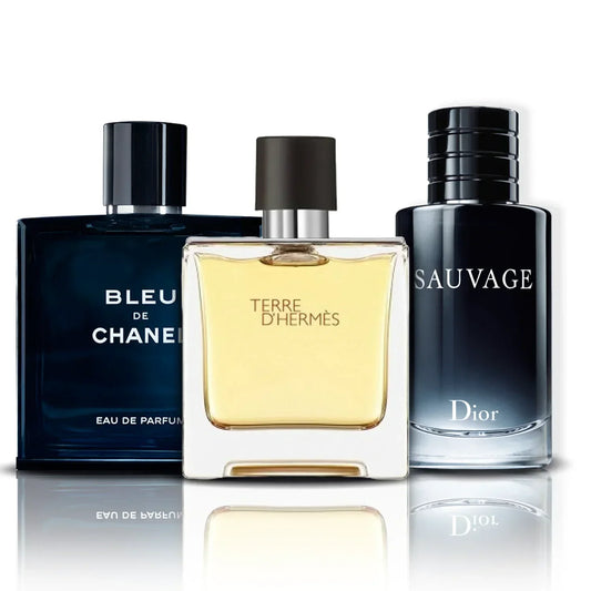 Komplet 3 dišav | Bleu de Chanel, Terre D'Hermes in Sauvage (100 ml)